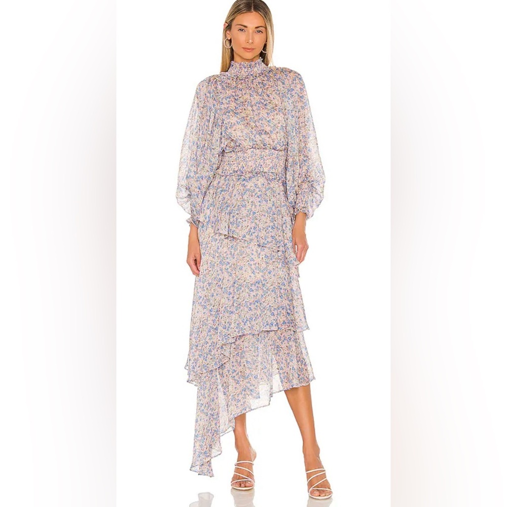 Elliatt Pastel Floral Long Sleeve Ruffled Midi Dress